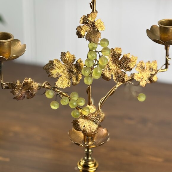 Vintage Brass Grapevine Candelabra Hollywood Regency 3 Taper Candle Holder - Picture 7 of 13